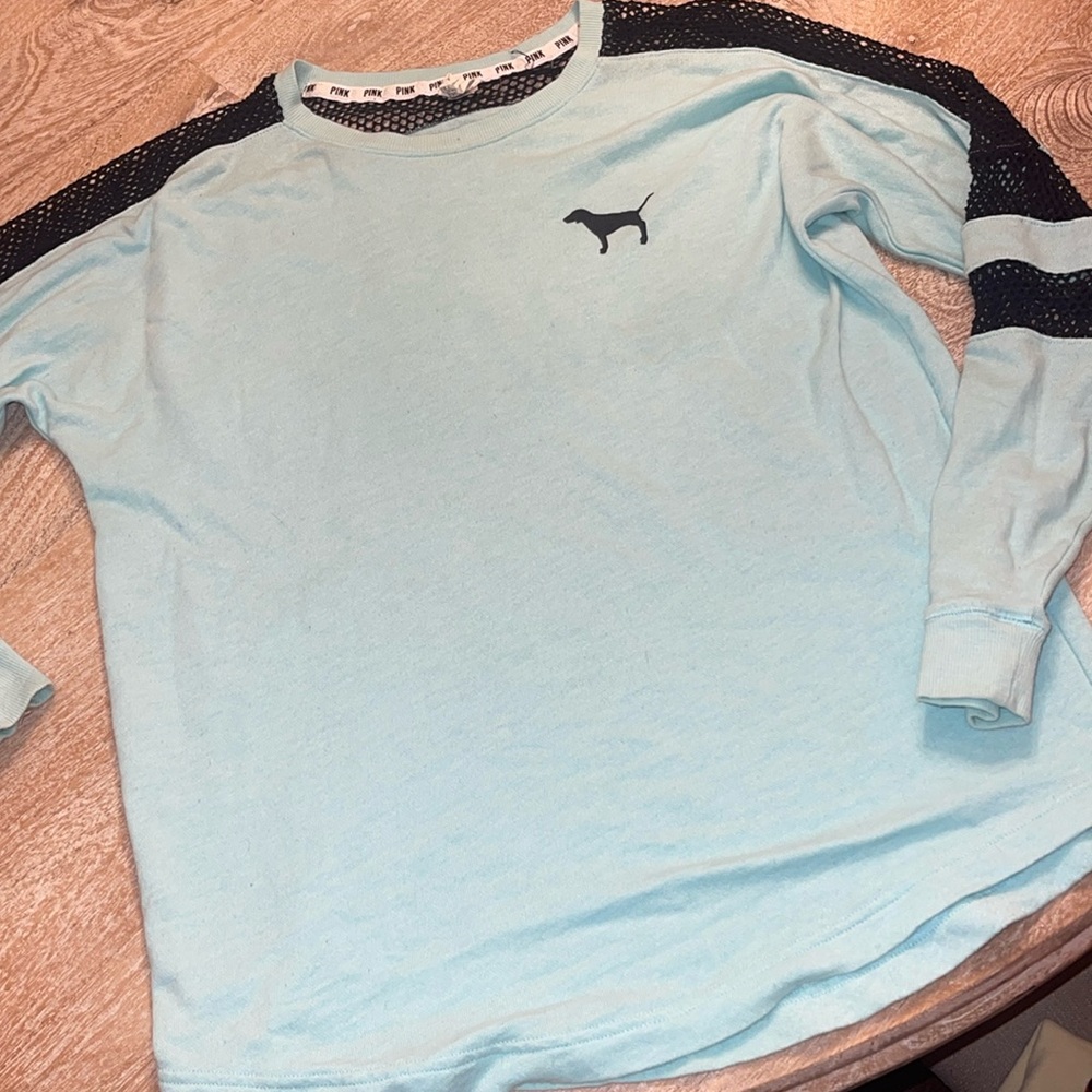 Vs pink teal and black fishnet crewneck